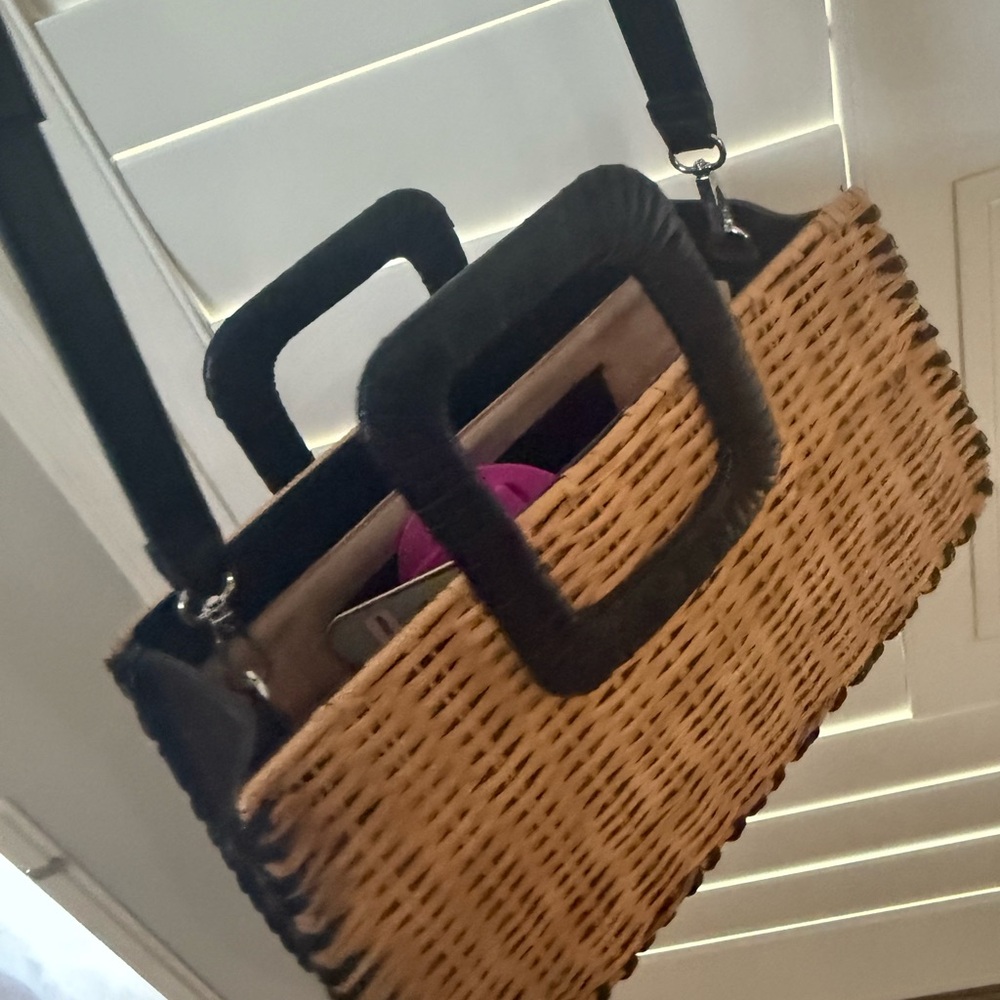BCBGeneration Black and Tan Woven Crossbody Bag